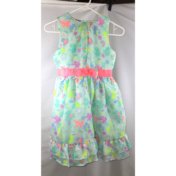 Blueberi Boulevard Girls Size 12 Green Floral Butterfly Bow Ruffle Party Dress - Picture 1 of 9